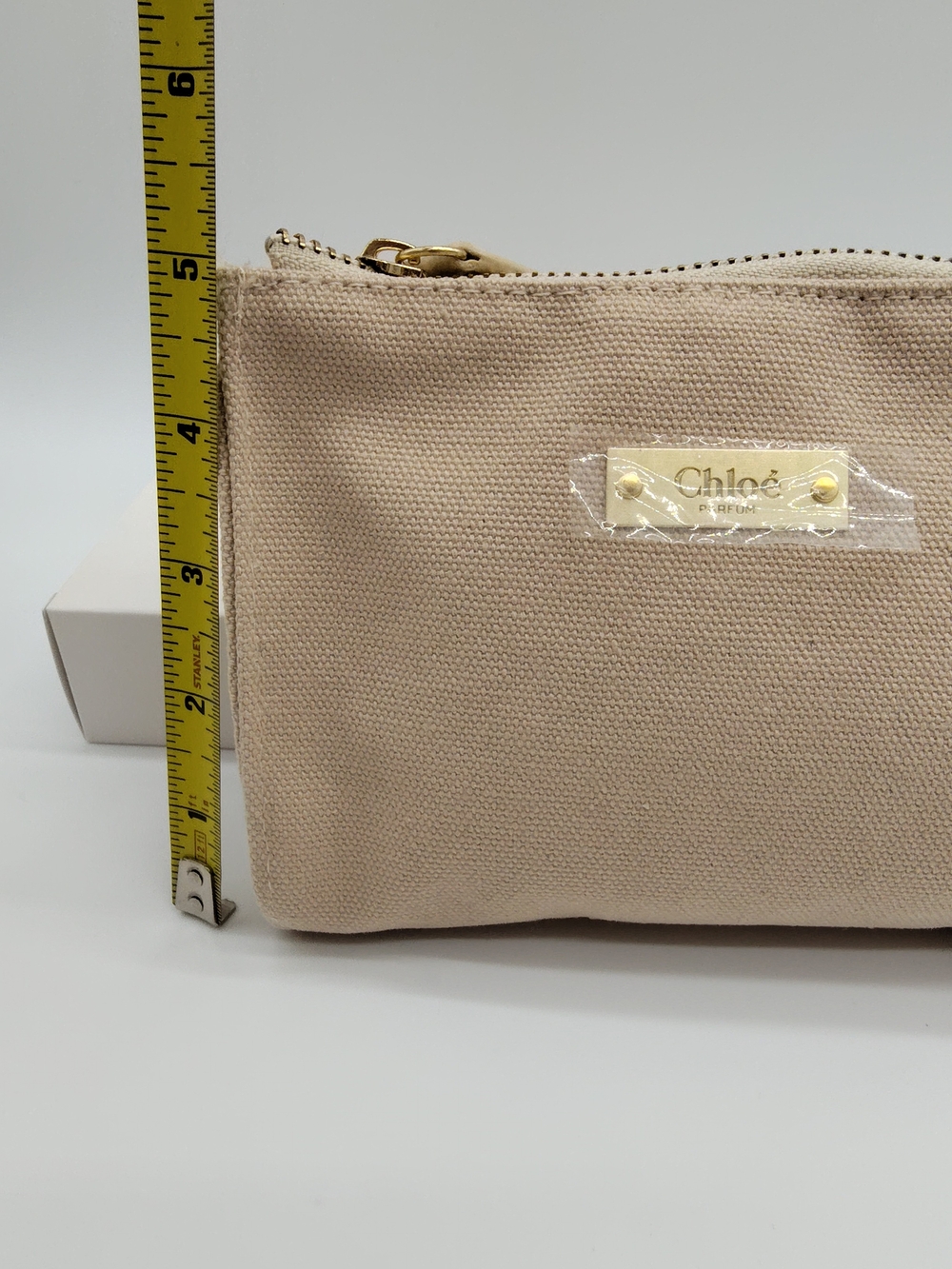 CHLOÉ Parfum Canvas Tassel Cosmetic Pouch Beige Beauty Makeup Bag NIB NWT - Picture 8 of 11